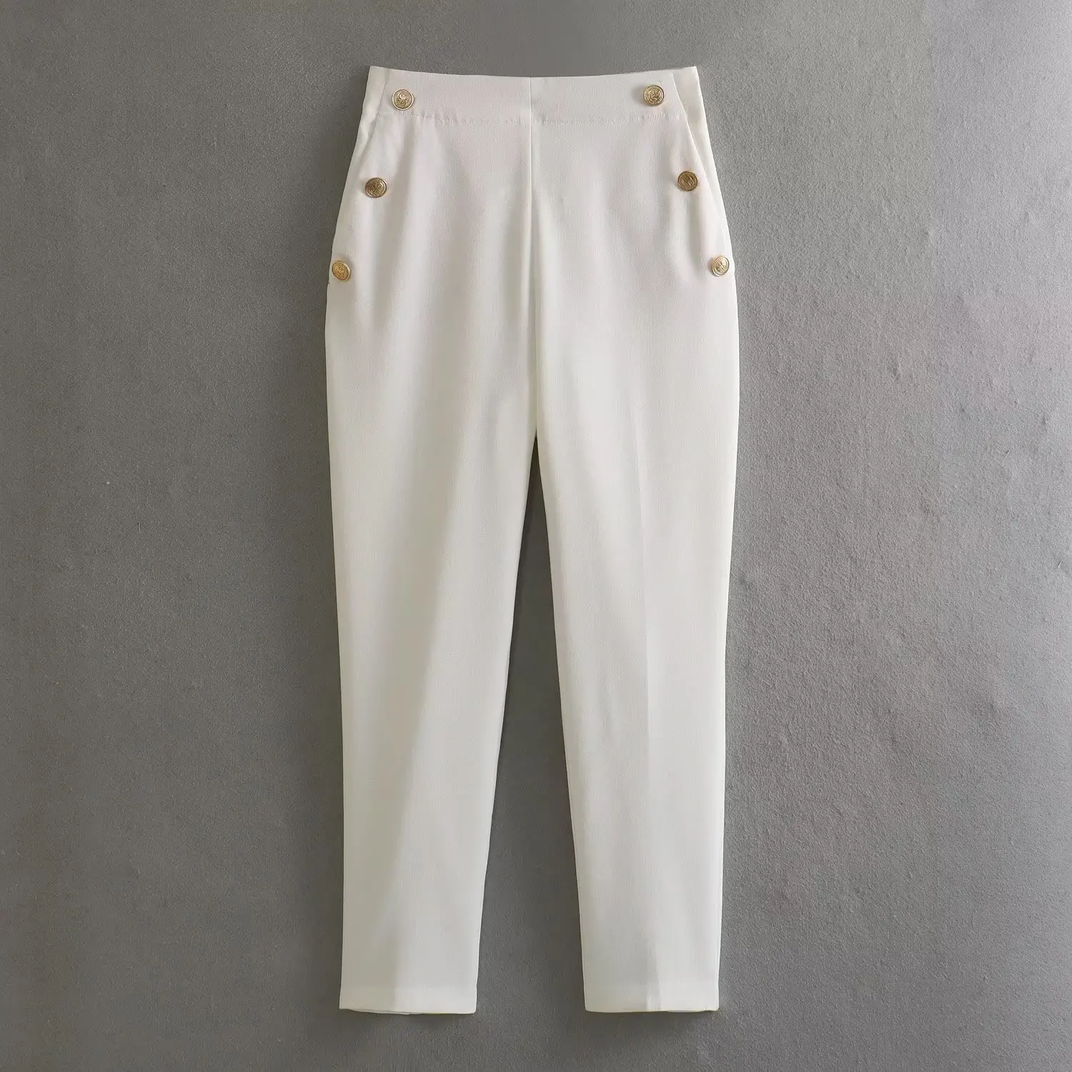 TRAF White Pencil Pants Women Button High Waist Woman Trousers Summer 2023 Pleated Pants for Women Masculine Office Women Pants