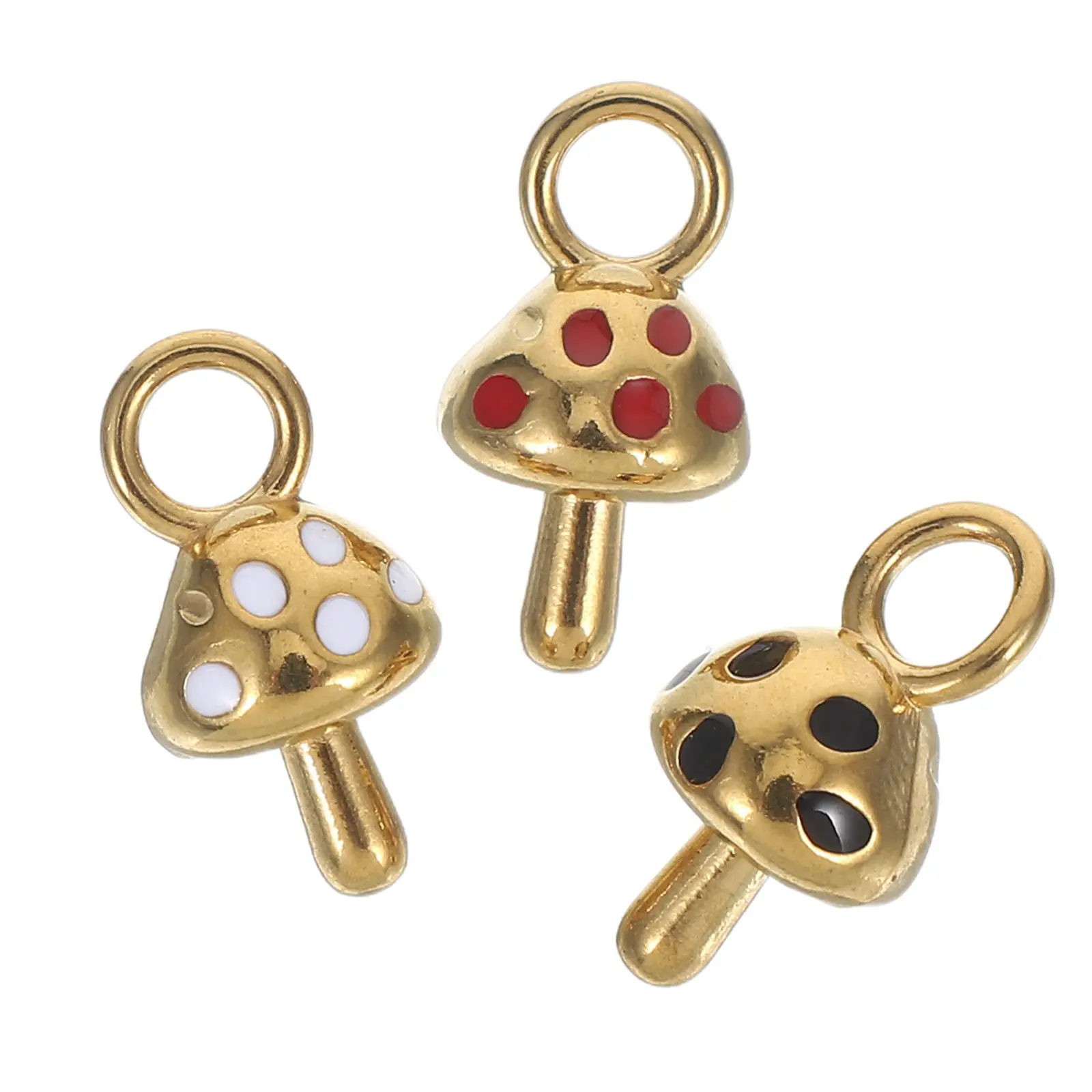 3Pcs Mushroom Pendant Colorful Stainless Steel Mini DIY Jewelry Making Charm Beads for Necklaces Bracelets Earrings