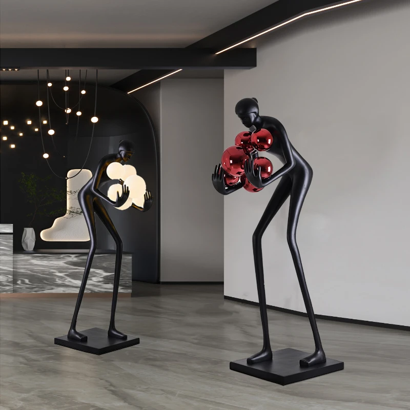 Modern ball-hugging people ornament floor lamp home showroom hotel FRP resin humanoid art sculpture floor lamp