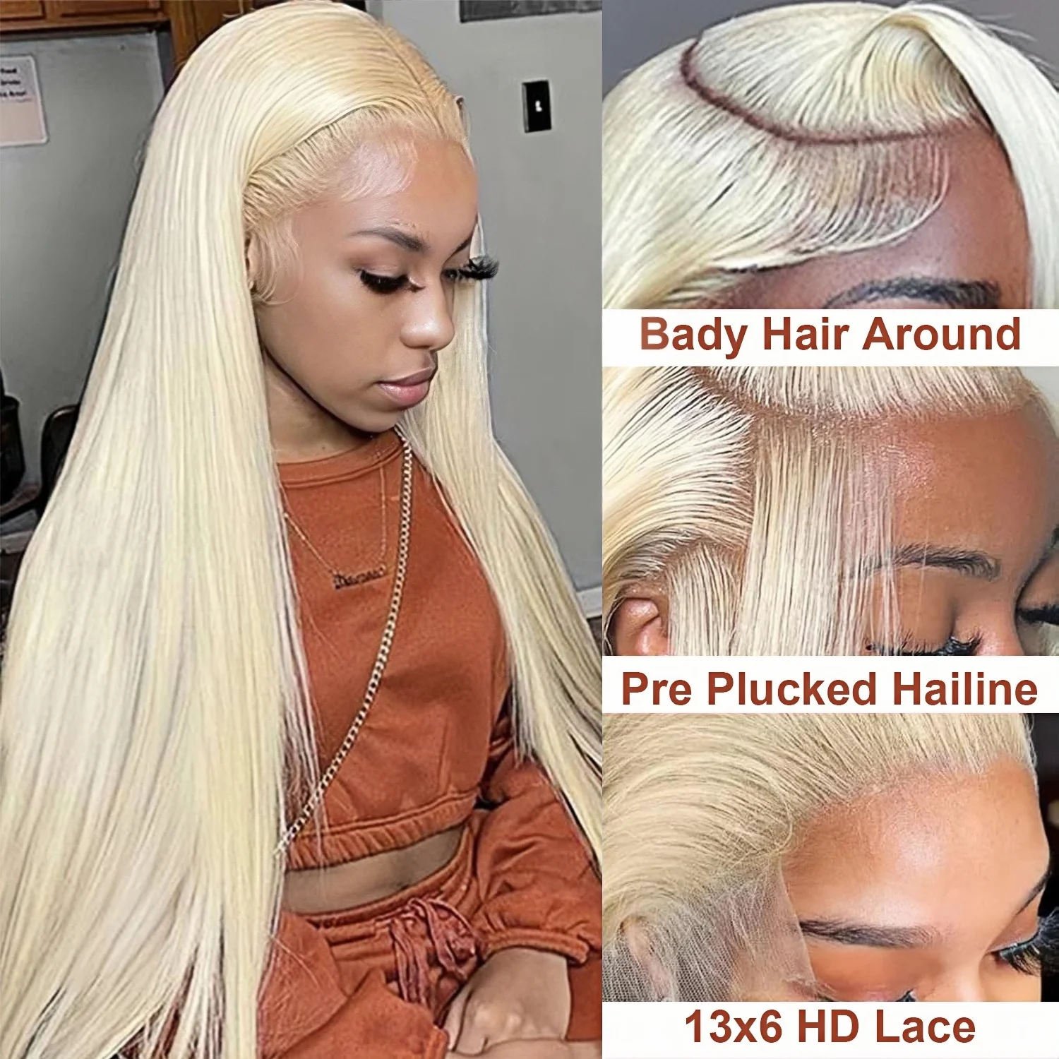 

613 Lace Front Blonde Human Hair Wigs 13x6 Straight HD Lace Frontal Glueless Wigs Human Hair Pre Plucked Baby Hair Wig for Women