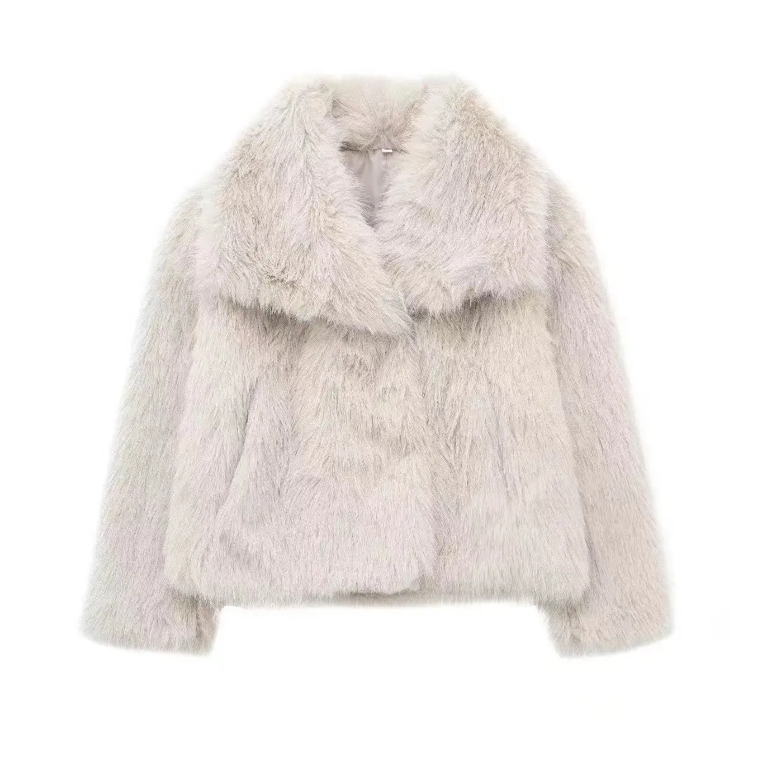 Faux Fur Coat Women Solid Fur Jacket Turn Down Collar Long Sleeve Single Breasted Loose Thick Warm Fur Casual 2025 Autumn Winter