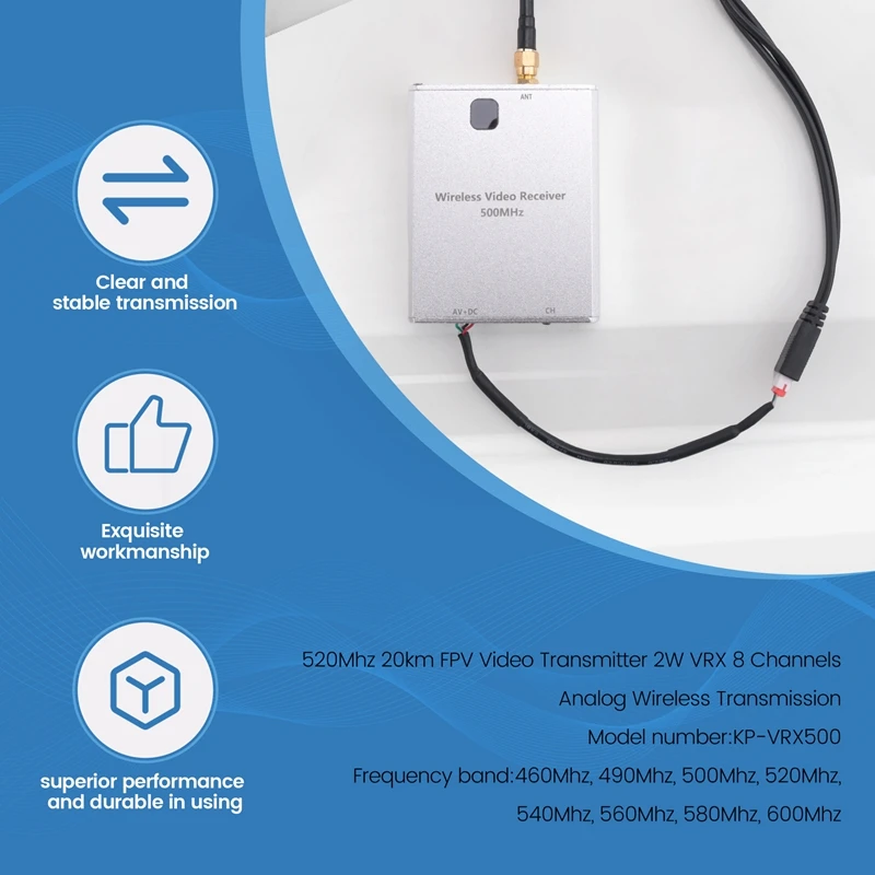 3CGRO-520Mhz 20Km FPV Video Transmitter 2W 8 Channels Analog Wireless Transmission