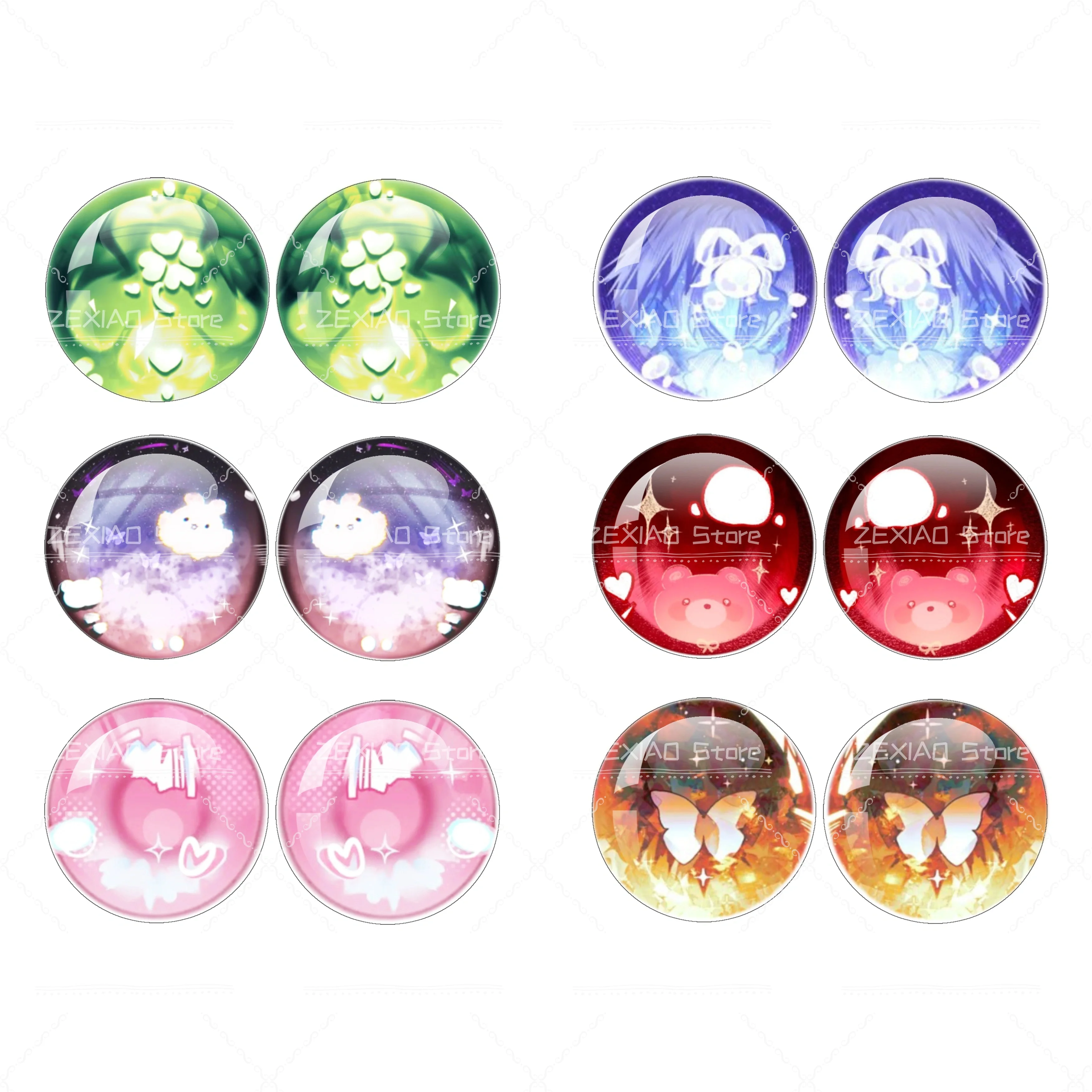 10MM-14MM Blythe BJD Doll Eyes Cute Pattern Eyes Chips Suitable 14 Super Thin Pupil Glass Cabochons 12PCS/Set Accessories