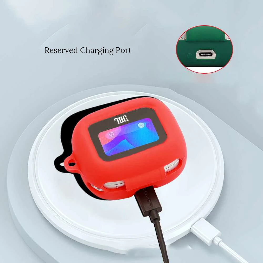 Capa de silicone para jbl live beam 3 fones de ouvido sem fio com mosquetão à prova de choque capa de proteção de corpo inteiro acessórios de fones de ouvido