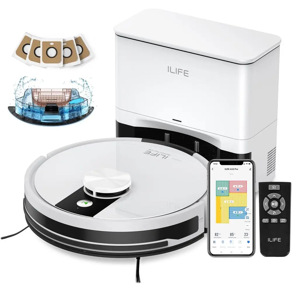A12 Pro Robot Vacuum and Mop Combo, Sel Emptying Station or 60 Days, LiNavigation, Home Mapping, No-Go Zones, 2.4G Wii/App/Alexa