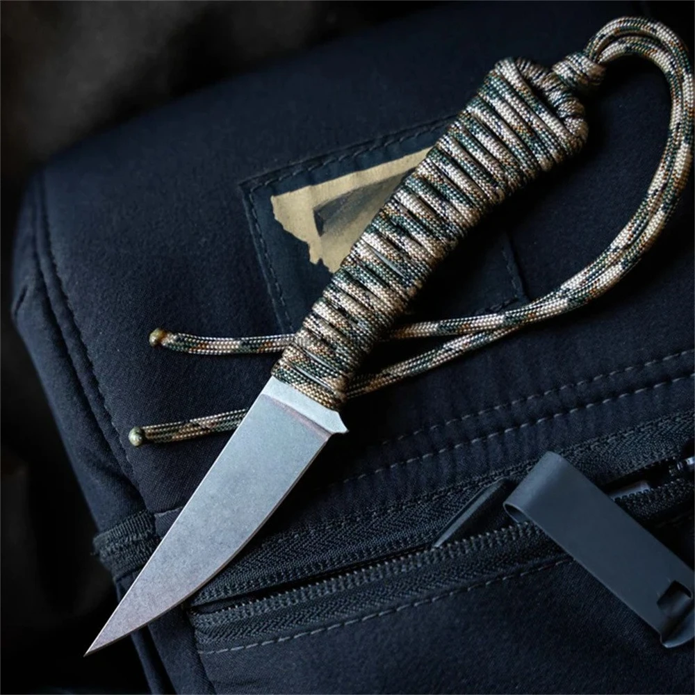 

Нейлоновая веревка, мини-нож с фиксированным лезвием, лезвие 440C с оболочкой из кайдекса, рыболовные режущие инструменты для кемпинга, многофункциональные инструменты, ручной нож EDC