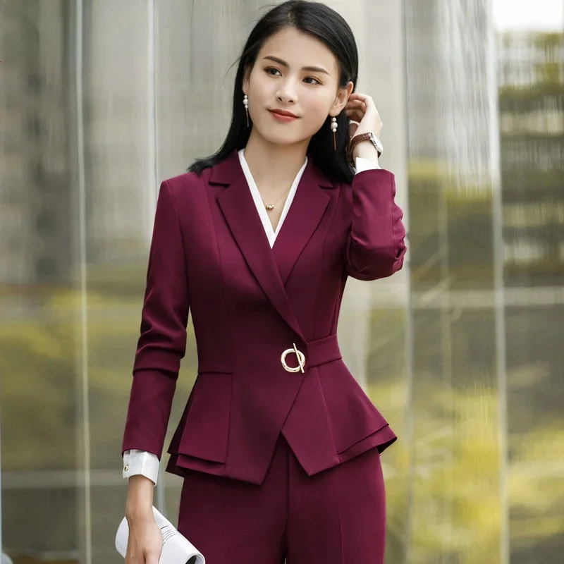 

(Suit jacket+pants/skirt) Korean version women's Blazer, solid color slim fitting women's suit, women's business suit