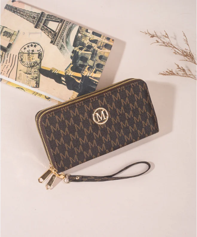 LADY New Style Handheld Double Zippered Wallet Simple Versatile M-Element Card Case Zero-Purse
