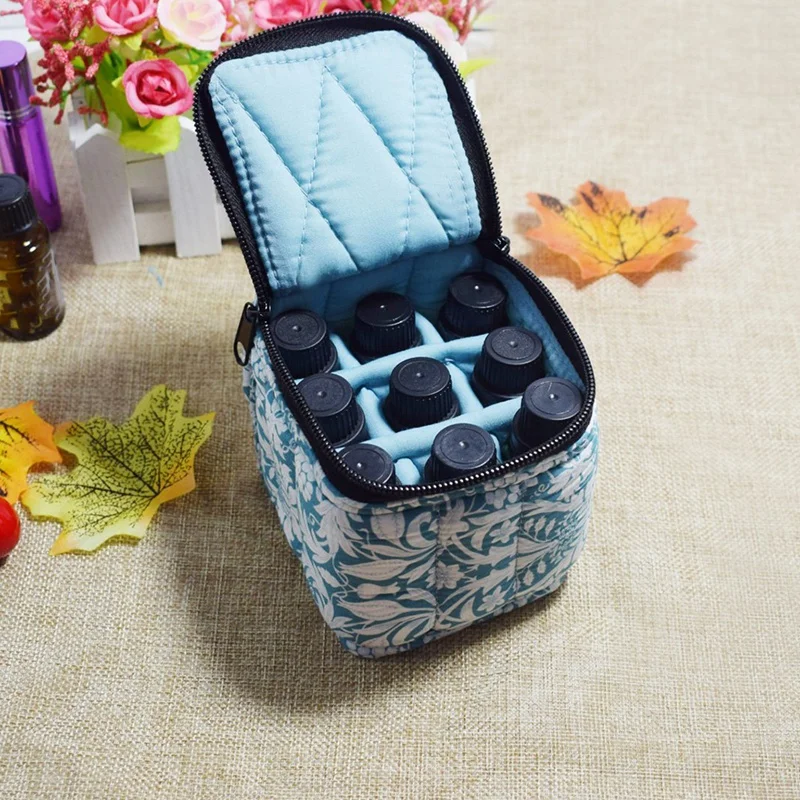 9 Bottles Essential Oil Carrying Case Shockproof Essential Oils Organizer Travel Bag Suitable (Blue)