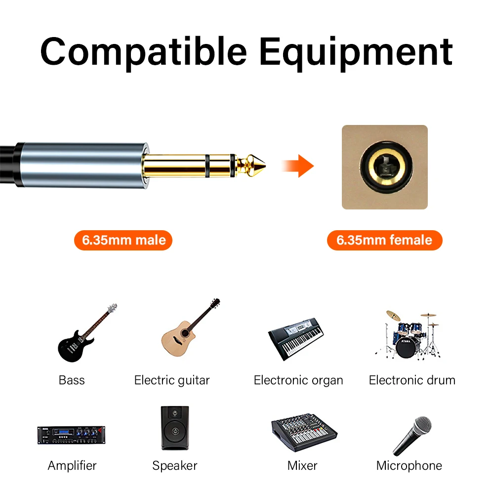 Cavo Audio 6,35mm A 3,5mm – Jack Mono Angolare 90° Per Chitarra E Cuffie, 1,8m