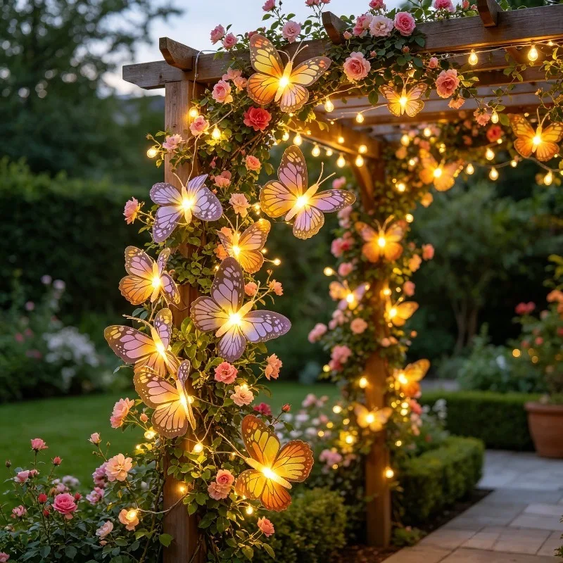 Solar-powered Butterfly String Lights, Realistic Butterfly Lights, Solar-powered Outdoor Garden Decorative Lights JJ3128