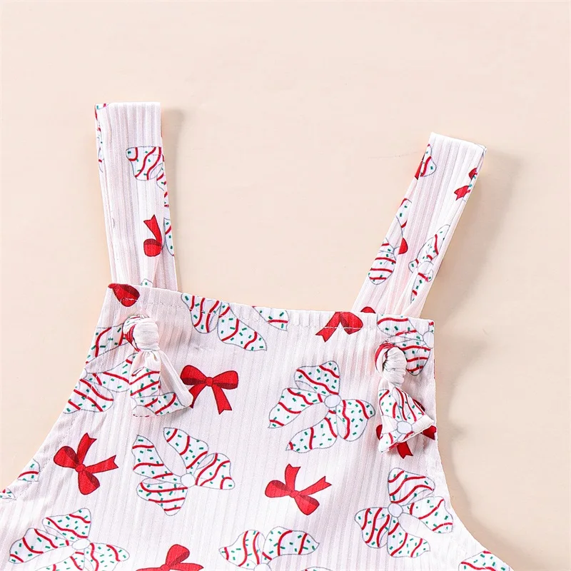 Toddler Girls Romper Jumpsuit Bow Gingerbread Man Print Sleeveless Overalls Kids Christmas Clothes