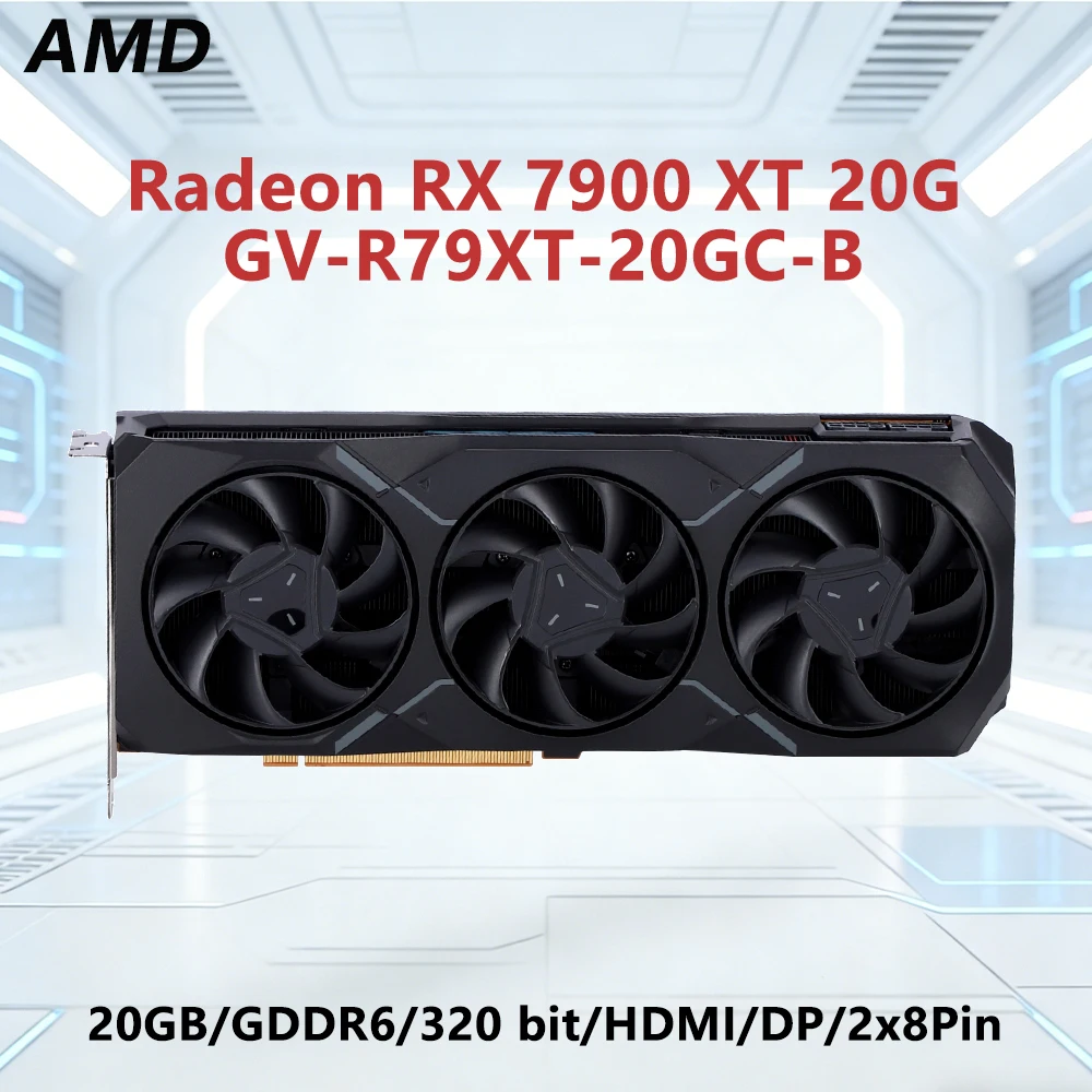 

Видеокарта GIGABYTE AMD RX 7900 XT GPU GV R79XT 20GC B 20GB GDDR6 320-bit для игр, PCI-E4.0, HDMI, DP, USB Type-C, с тройным вентиляторным охлаждением