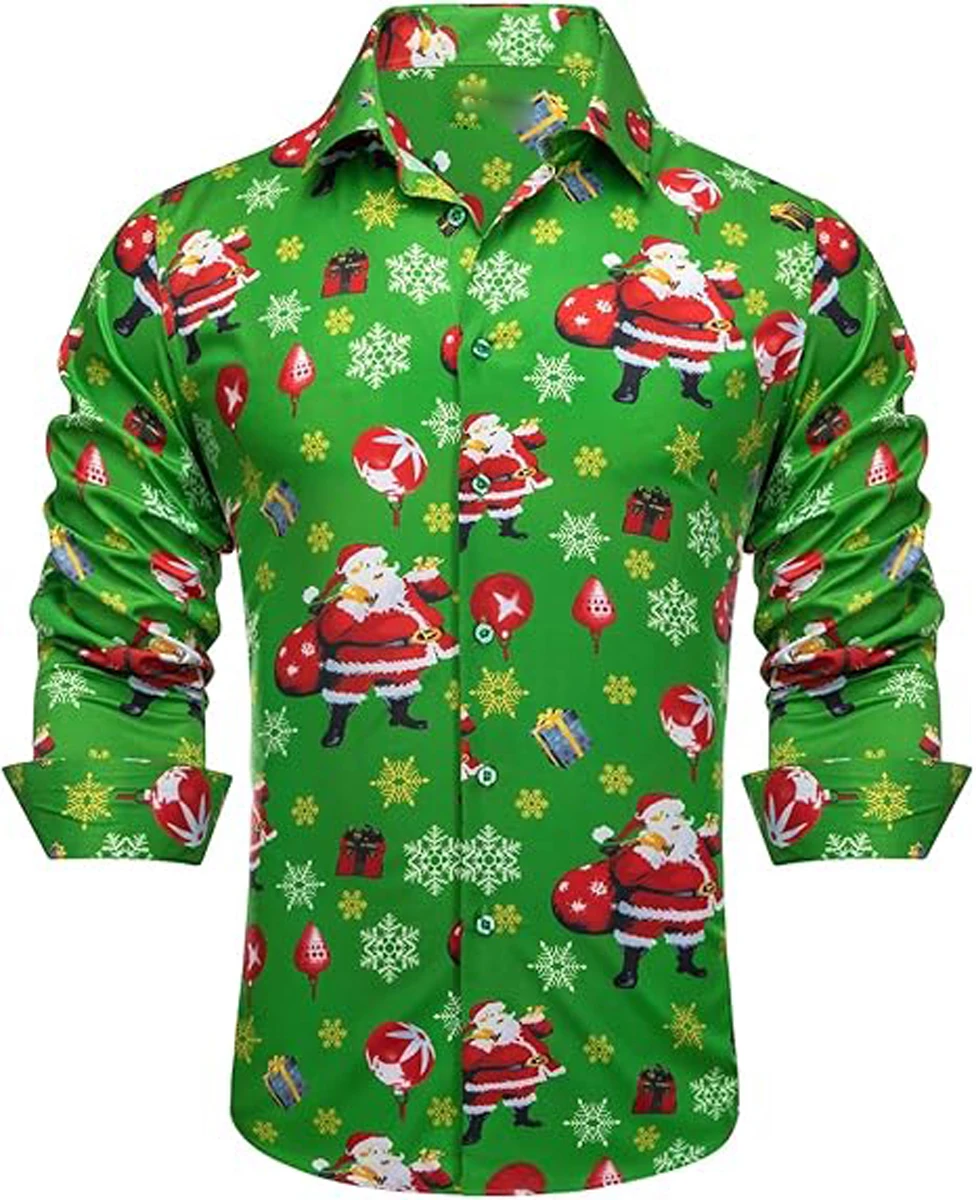 الرجال عيد الميلاد الرجل العجوز قميص شجرة ثلاثية الأبعاد قميص مطبوع هاواي شاطئ الترفيه عطلة طويلة الأكمام طوق في الهواء الطلق ملابس للحفلات الرجال #2