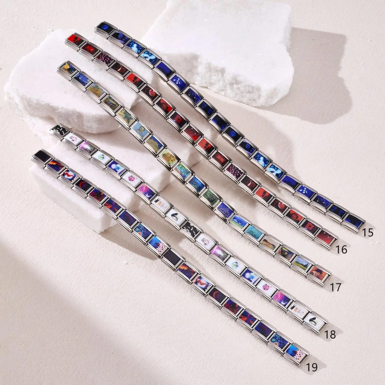 2026 New Design Artistic Pattern Element Mix-color Italian Stainless Steel Module Bracelets for Woman Men Daily Wear Jewelry