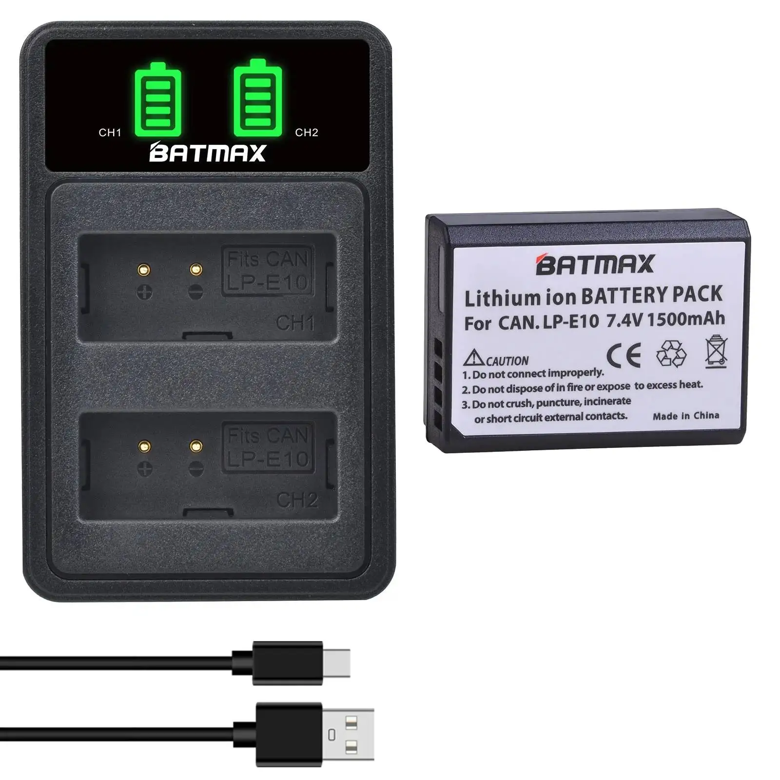 Batmax LP-E10 Battery+ LED Dual Charger for Canon 1100D 1200D 1300D 2000D Rebel T3 T5 T6 KISS X50 X70 Cameras