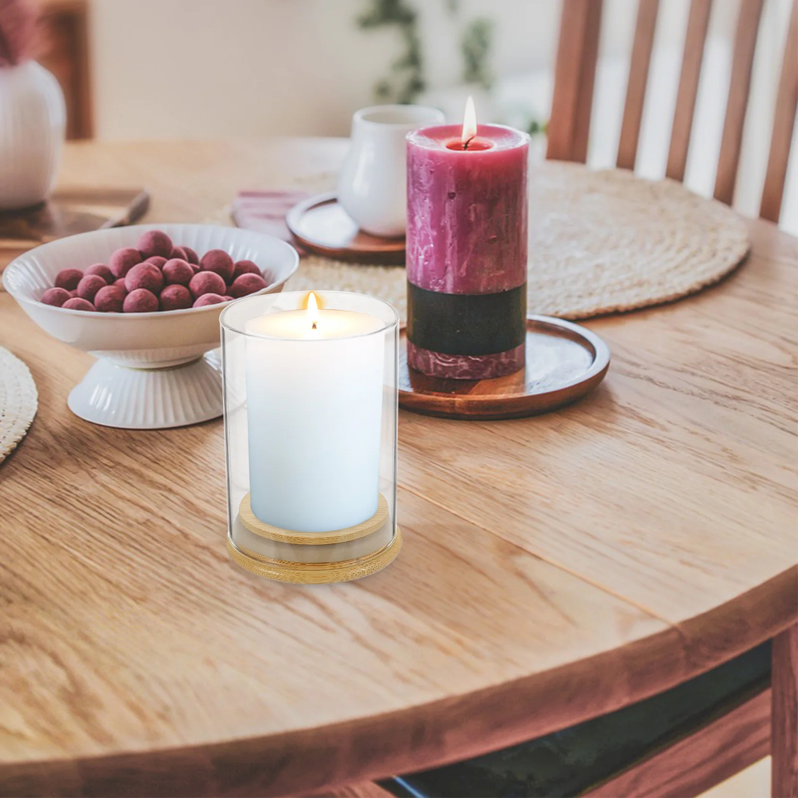 

1Set Windproof Holder Clear Glass Open Ended Dome Shade Decorative Transparent Glass Chimney Tube Cover for Home