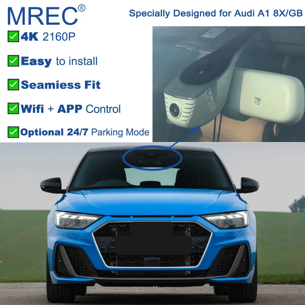MREC Dash Cam cámara de coche Wifi aplicación frontal trasera 4K Ultra HD OEM grabación en bucle monitoreo de estacionamiento Plug and Play para Audi A1 8X GB