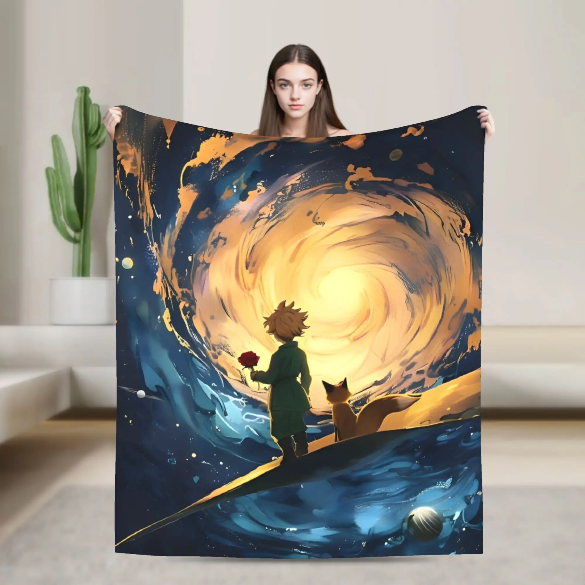 

The Little Prince and Small Fox Flannel Throw Blanket Blanket for Bed Bedroom Ultra-Soft Bedding Throws,