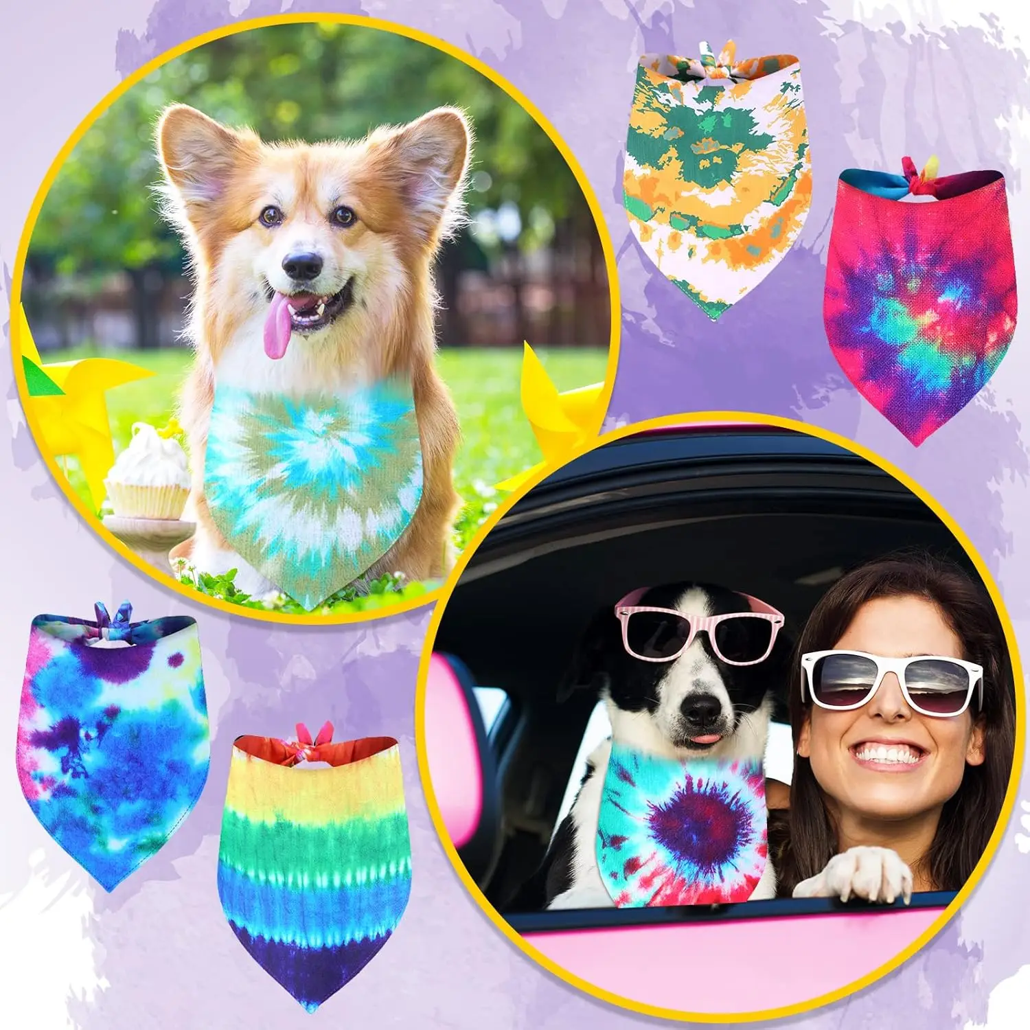 50 Stück Batik-Hunde-Bandanas, groß, Frühling und Sommer, für die Tierpflege, Salon, dreieckig, waschbar, Hunde-Lätzchen, Kopftuch für kleine, mittelgroße und große – Detail 2