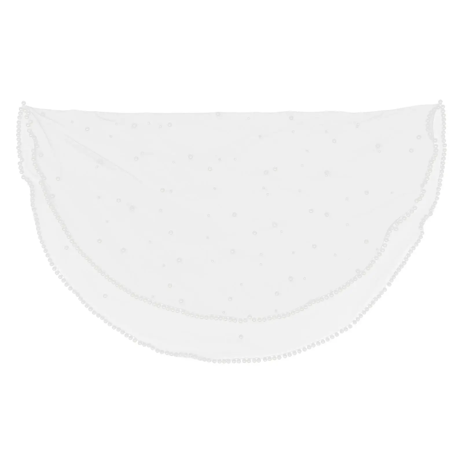 

Beige Short New Bride Veil Pearl Embellished Mesh Tulle No Comb Wedding Headpiece for Beach Garden Church Ceremonies