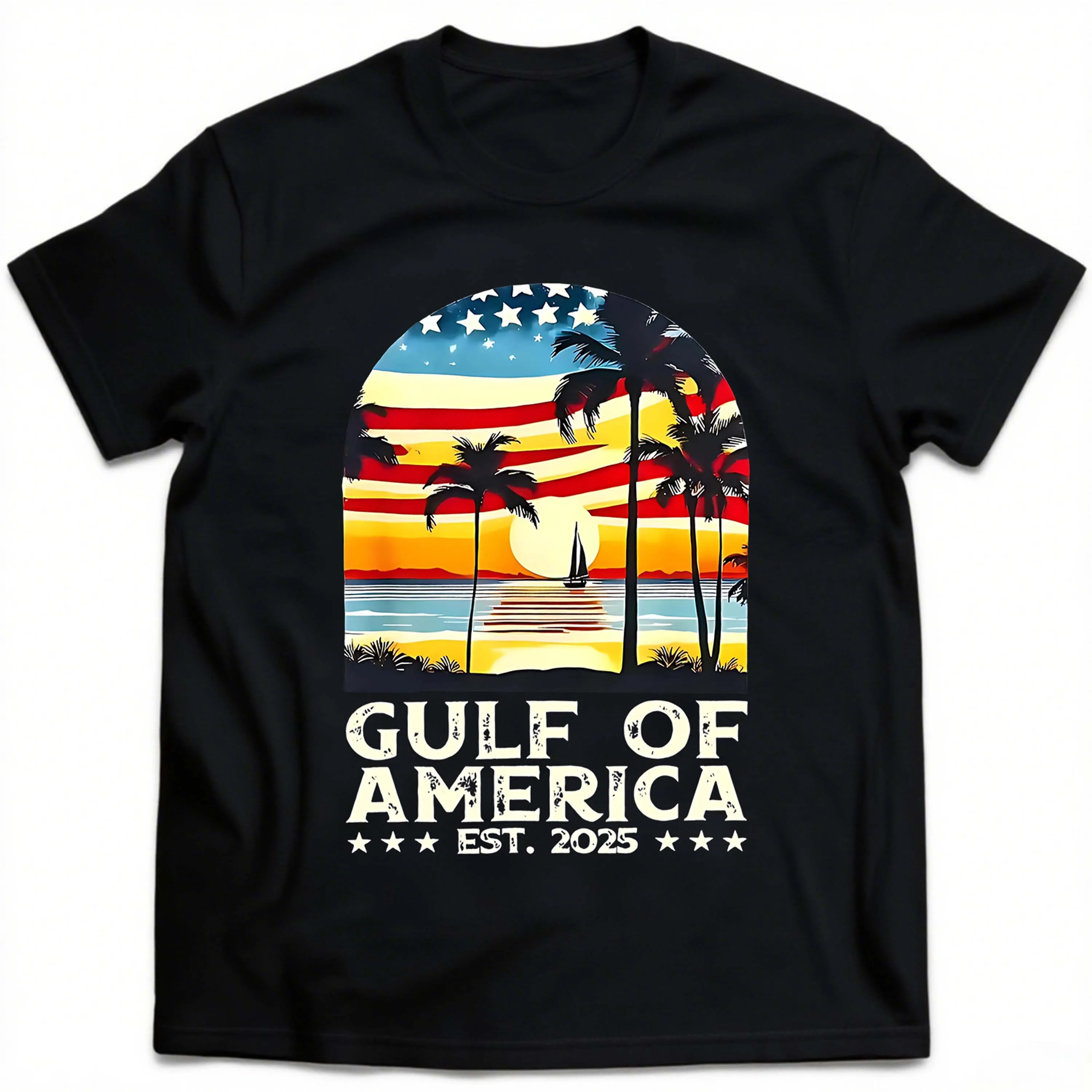 Camiseta de manga corta negra de talla grande para hombre con diseño del Golfo de América adecuada para ropa de ocio al aire libre en verano