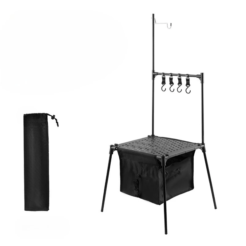 Outdoor Aluminum Alloy Portable Folding Table Self-driving Picnic Simple Dining Table Locker Shelf With Light Pole