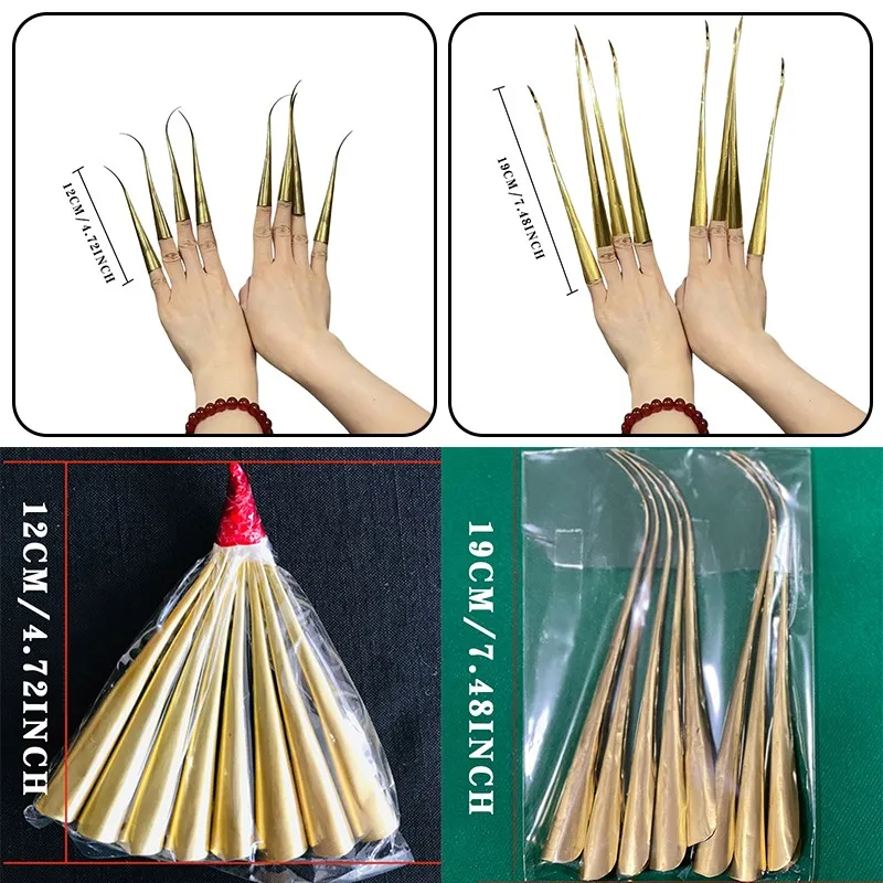 8 pezzi anelli per unghie lunghi in metallo con punta delle dita unghie cosplay puntelli per danza in rame tailandese protezione per le articolazioni delle dita cosplay di Halloween