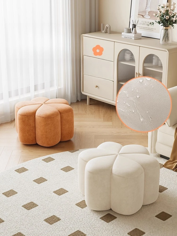 Household Low Stool Sofa Stool Sitting Pier Door Shoe Change Stool Creative Petals Ottomans Waterproof Technology Cloth Ottomans