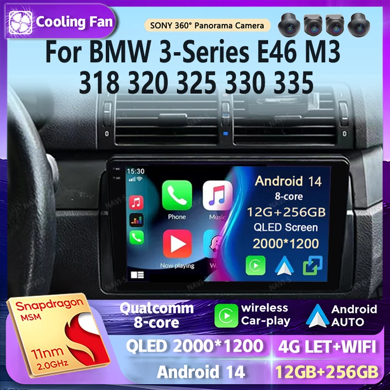 Android 14 For BMW 3-Series E46 M3 318 320 325 330 335 2K QLED Android Car Radio Multimedia Video Player AI Voice CarPlay stereo