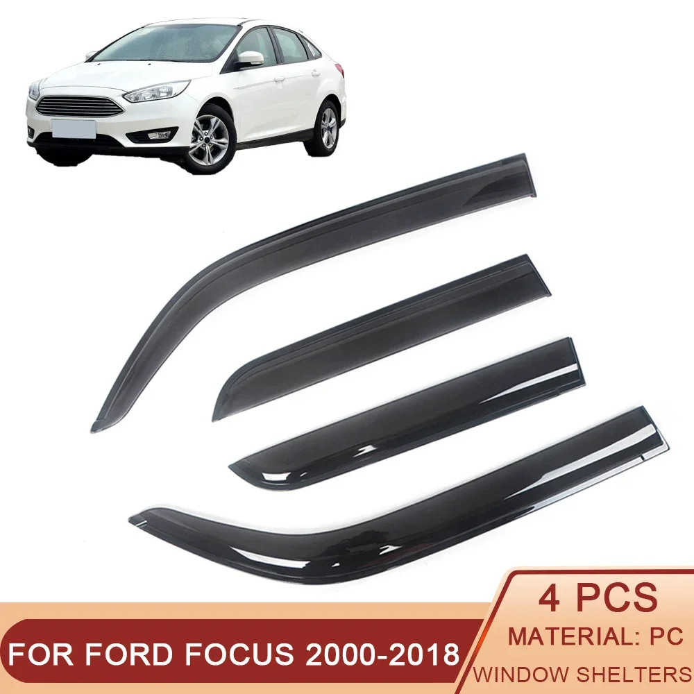 For Ford Focus MK1 MK2 MK3 2000-2018 Auto Side Window Wind Deflectors Visors Black Rain Guard Door Shades Dark Smoke Ventvisor