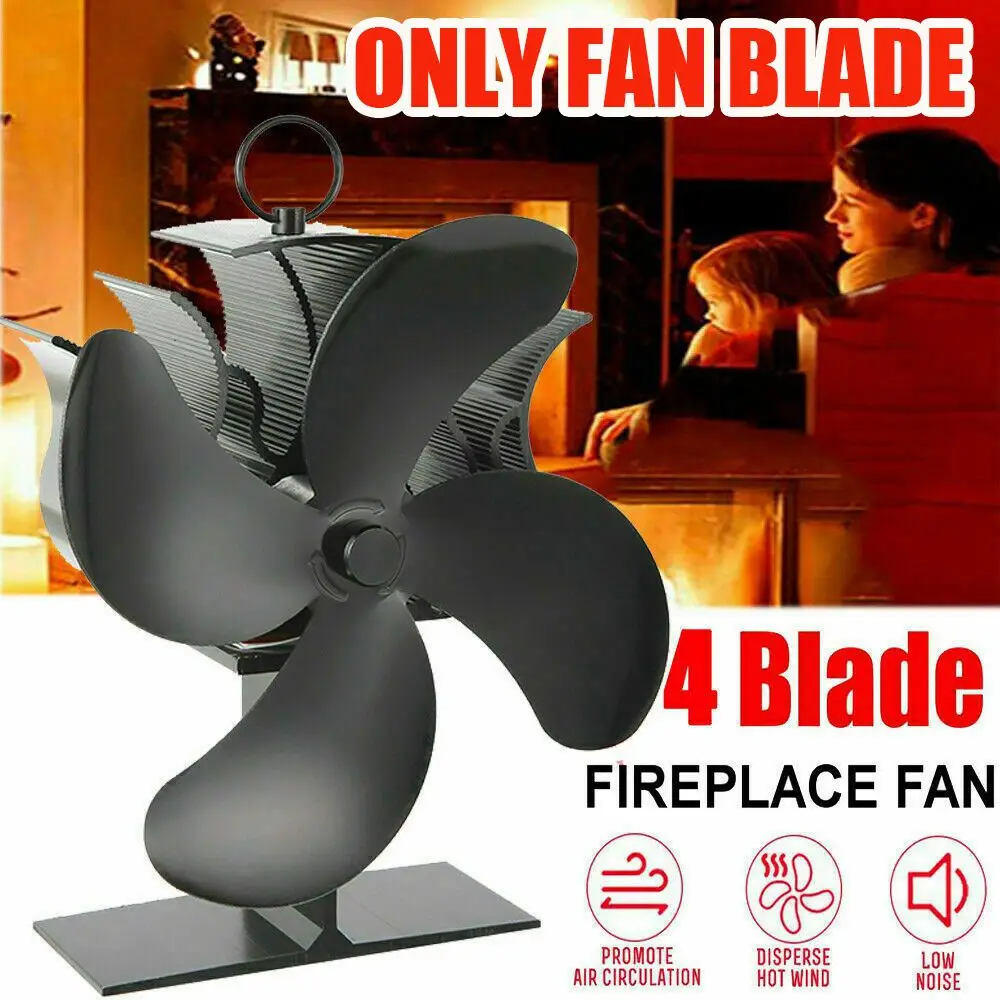 

Hot Sale Black Fireplace Parts 4 Blades Heat Distribution Log Burning Heat Power Stove Top Fan For Wood Burner