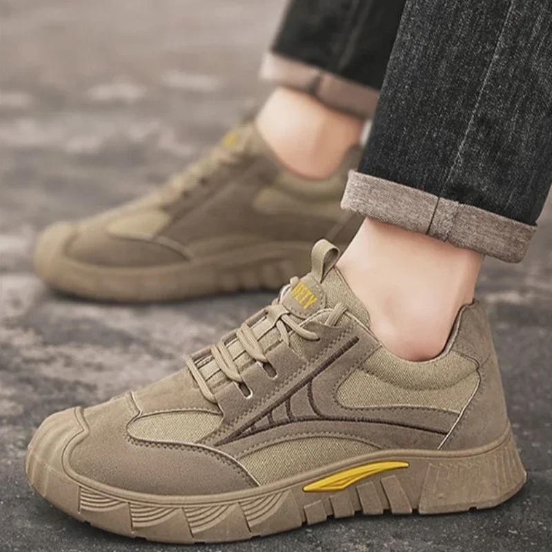 Fashion Men Low Top Casual Work Sneakers Breathable Mesh Lightweight Comfortable Non Slip Safety Footwear Outdoor Walking Hiking