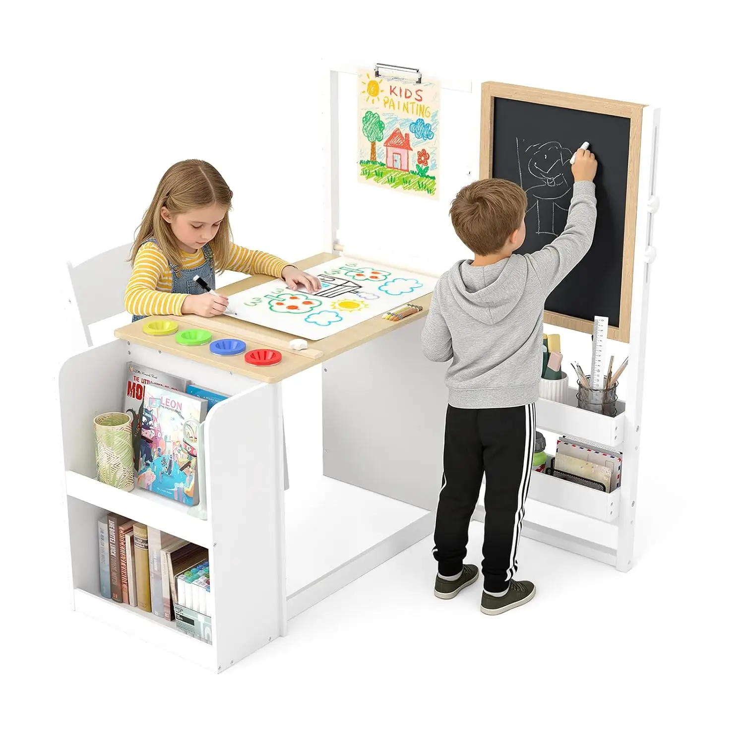 3 in 1 Kids Art Table and Chair Set, Easel Table for Kids, Toddler Craft and Play Wood Activity Desk with, Customized