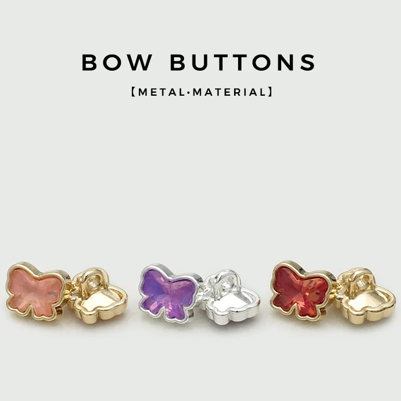 10pcs 11mm Pink Purple Diamond Metal Buttons Colorful Bow Cute Button For shirt chiffon shirt Accessories