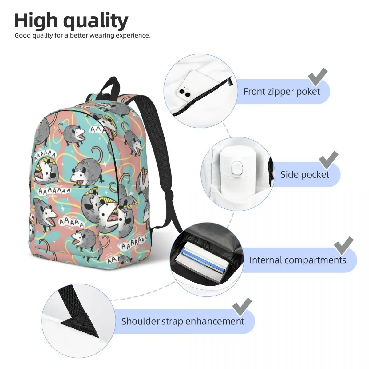 Opossum Screm Casual Backpack Outdoor Student Work Daypack for Men Women Laptop Computer Canvas Bags