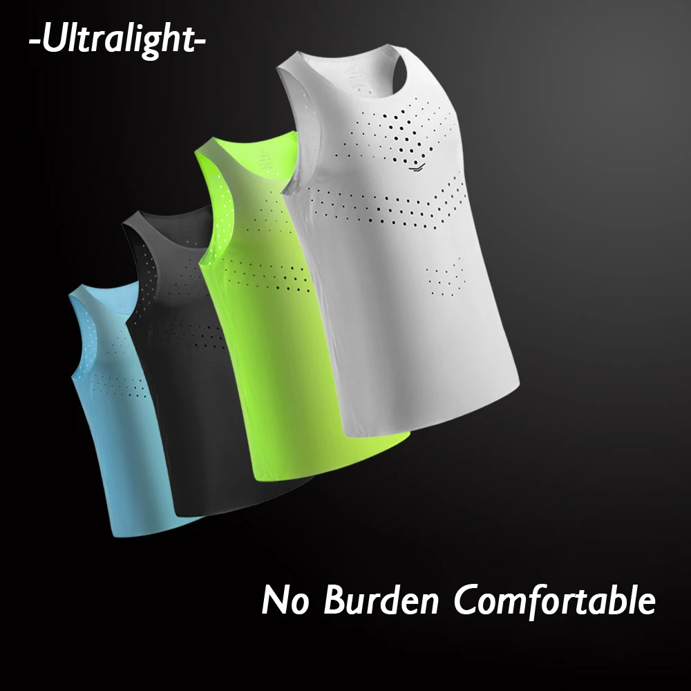 (XS-3XL)Lightweight Marathon Quick Dry Sports Vest Men Summer Running Fitness Elastic Mesh Tank Top Sleeveless Shirt Gym Singlet