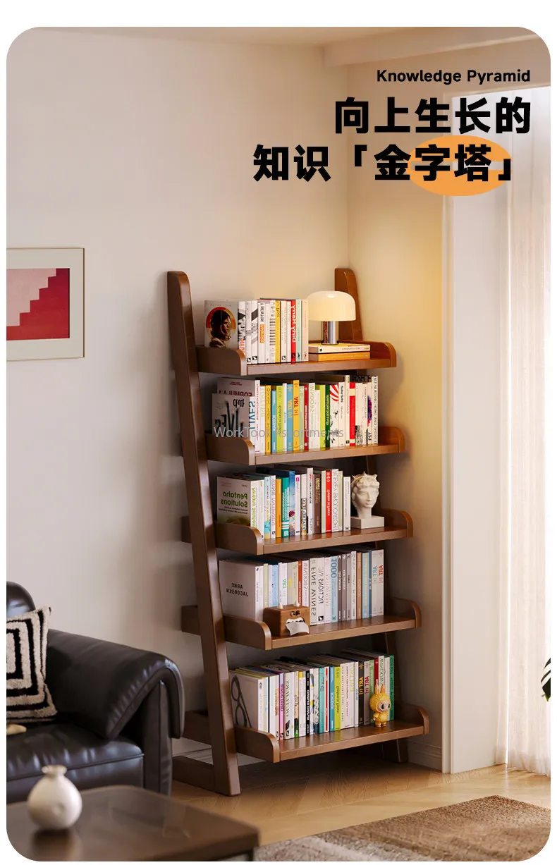 5 Tier Trapezoidal Ladder Bookshelf Freestanding Open Wooden Storage Rack Corner Display Shelf For Bedroom Kids Room Living Room