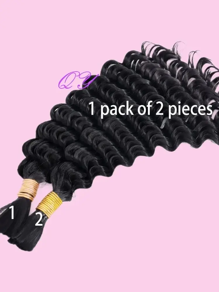 24 Inch Black Deep Wave Synthetic Hair Extensions Bulk Natural Curls Suitable for Women's Crochet Braid Ponytails