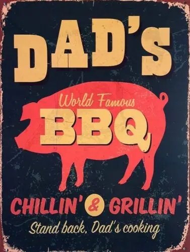 1p,DAD'S BBQ CHILLIN & GRIL Retro Metal Tin Sign Poster Plaque Garage Wall Decor A4