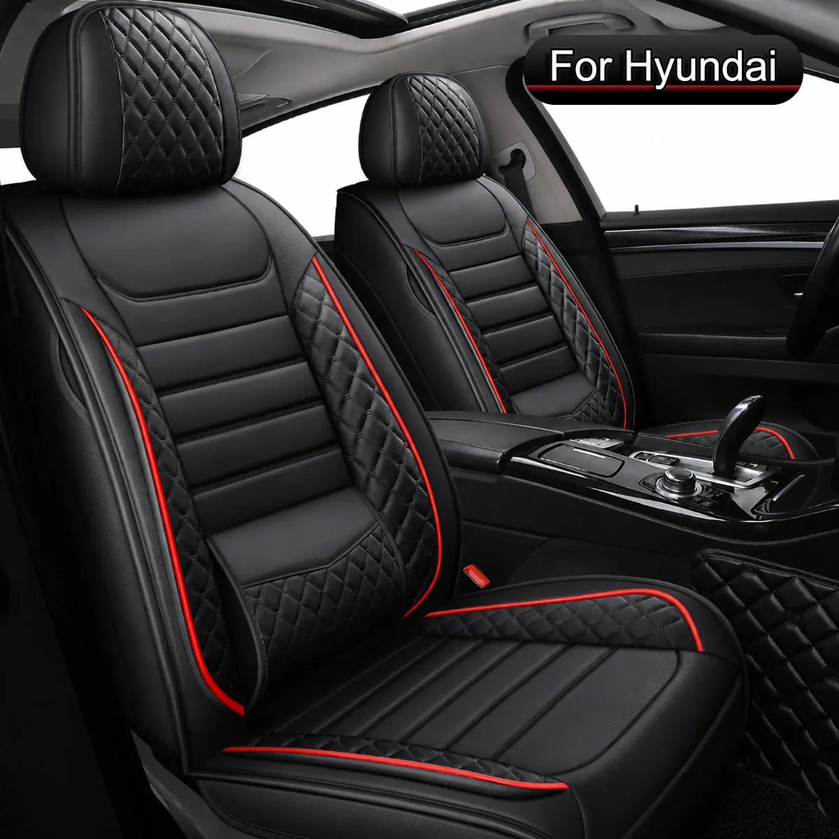 Coprisedili auto in pelle PU, per Hyundai Tucson, Kona, i20, i30, i10, Santa Fe, Bayon, Nexo, Set 5 posti, Compatibili con airbag, Impermeabili, 4 stagioni