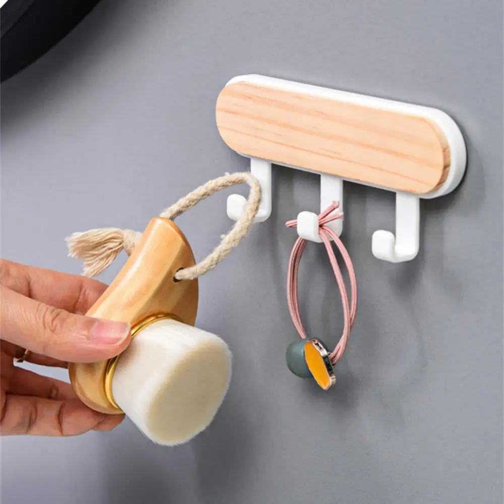 Wooden Hook Strong Self Adhesive Door Wall Hangers Hook Hat Scarf Storage Hook Key Holder Organizer Kitchen Bathroom Accessories