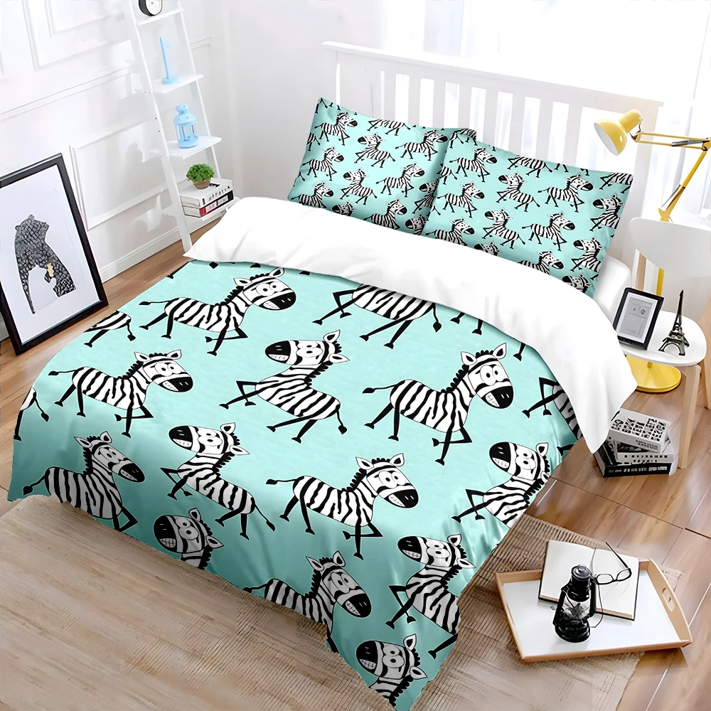 Cartoon Zebras Repeating Pattern Print Bedding Set 1 Duvet Cover 2 Pillowcases for Adult and Children Luxury Gift Full Size