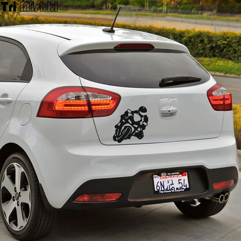 Tri Mishki Hzx339# 15.5*15cm Biker on Board Car Sticker Auto Funny Car Stickers  Vinyl Decals Waterproof Reflective Sticker