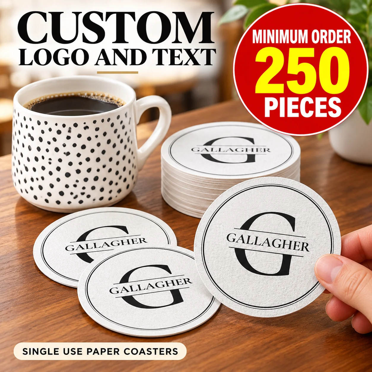 250pcs Custom Disposable Paper Coasters Minimum Logo Printed For Coffee Shops Restaurants Bulk Personalized Promotional Gifts
