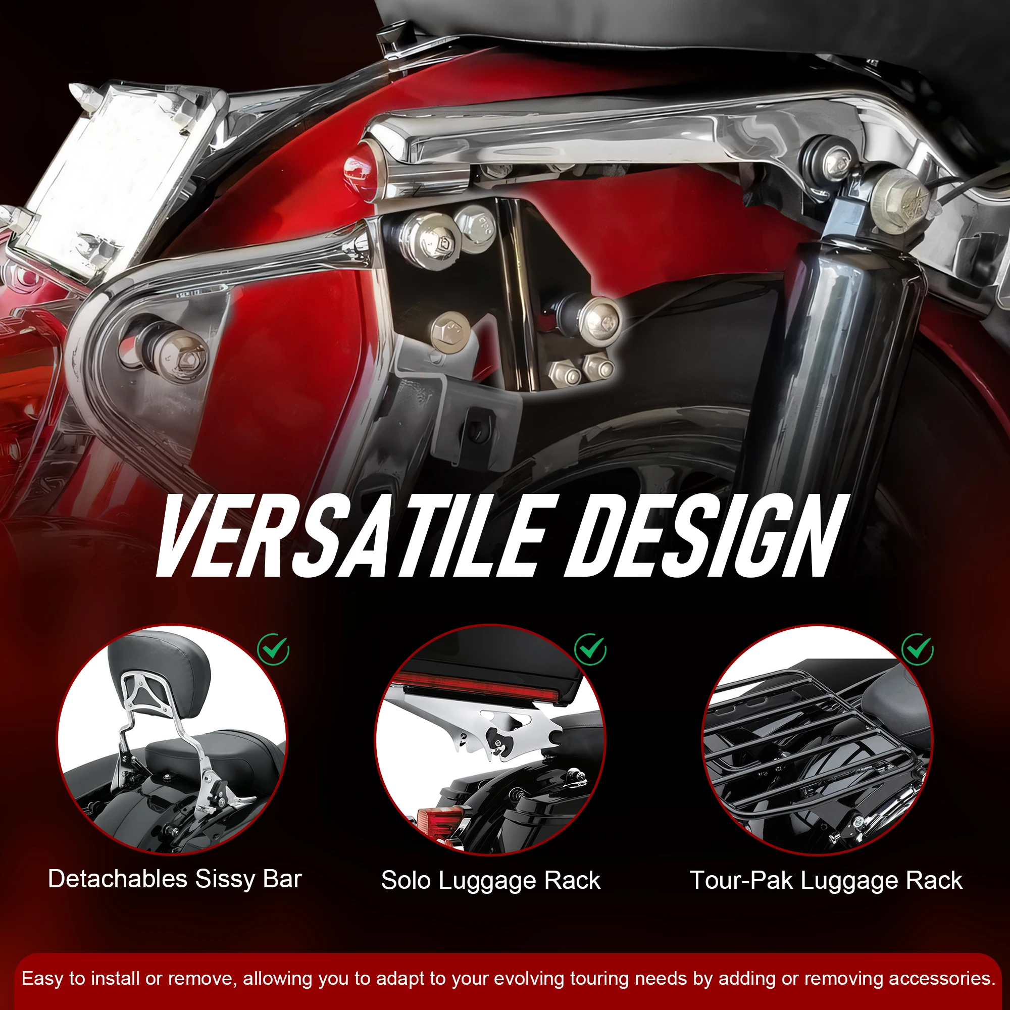 Sissy Bar Front Docking Hardware Kit for Harley Touring Street Glide Electra Glide Road King Road Glide 1997-2008 view 3