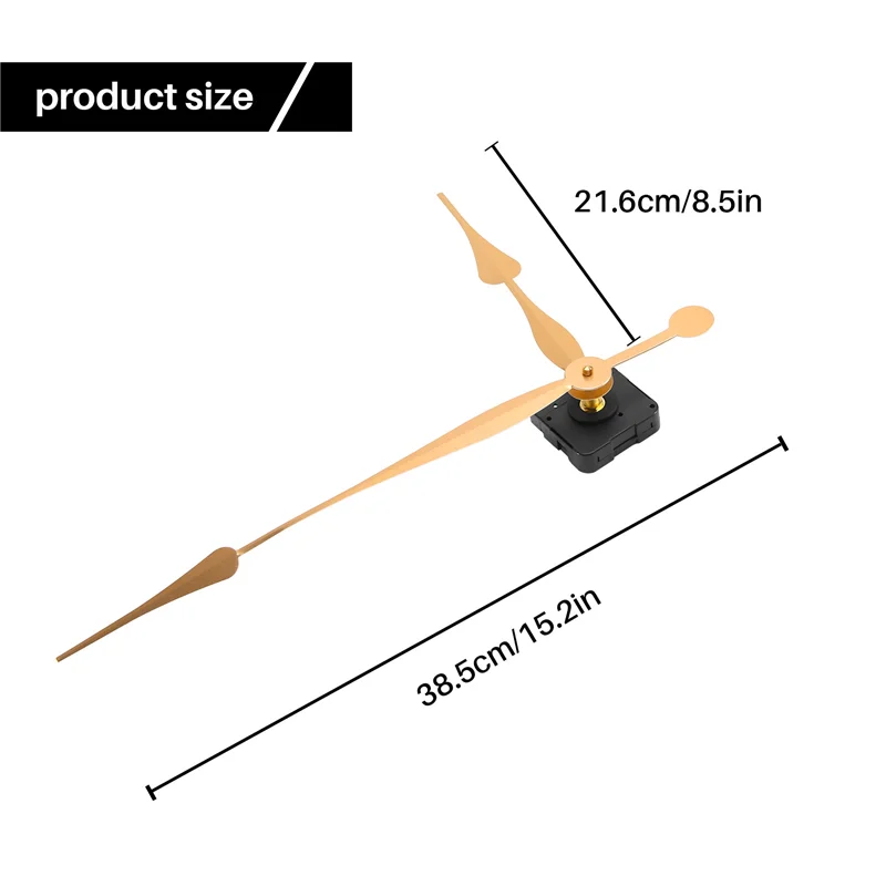 High Torque Long Shaft Clock Movement Mechanism with 12 Inch Long Spade Hands (Gold)