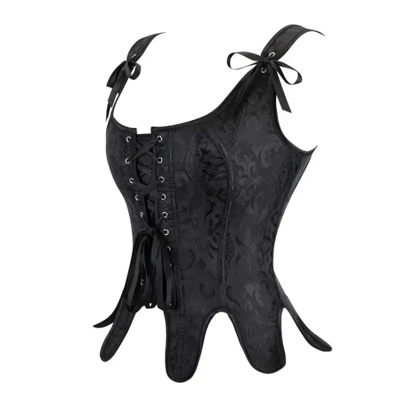 

Женский корсетный топ с плечевым ремнем, готический черный костюм-бюстье на шнуровке с вышивкой
