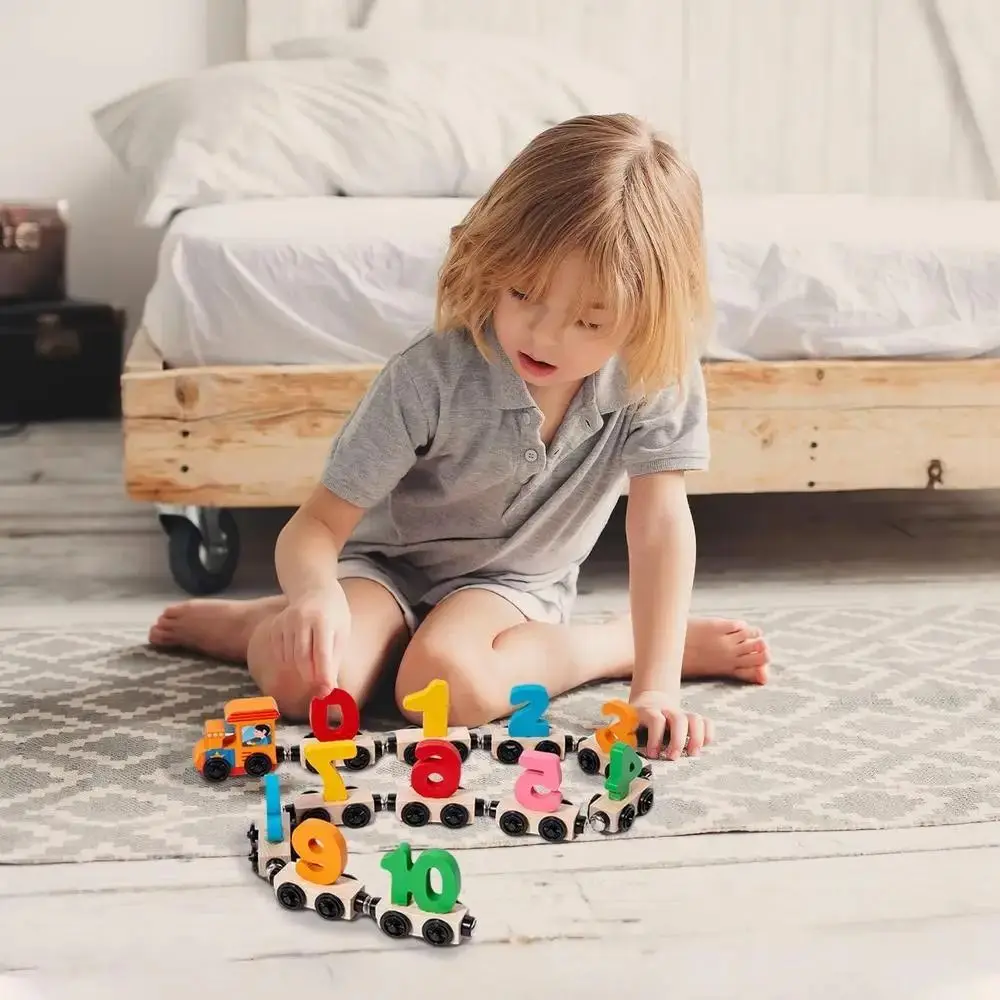 Number/Animal Magnetic Wooden Train Educational Mathematical Operation Exercises Montessori Number Train Set