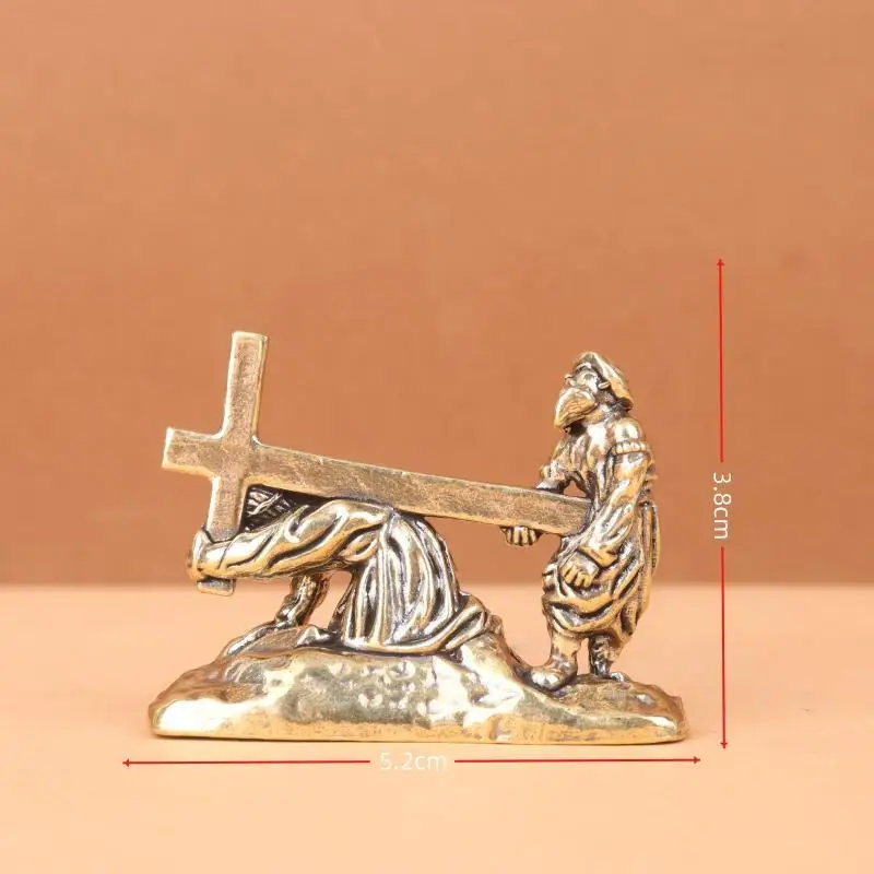 Solid Brass Carrying Cross Statue Exquisite Hand Carved Home Desktop Decor Religious Collection Gifts